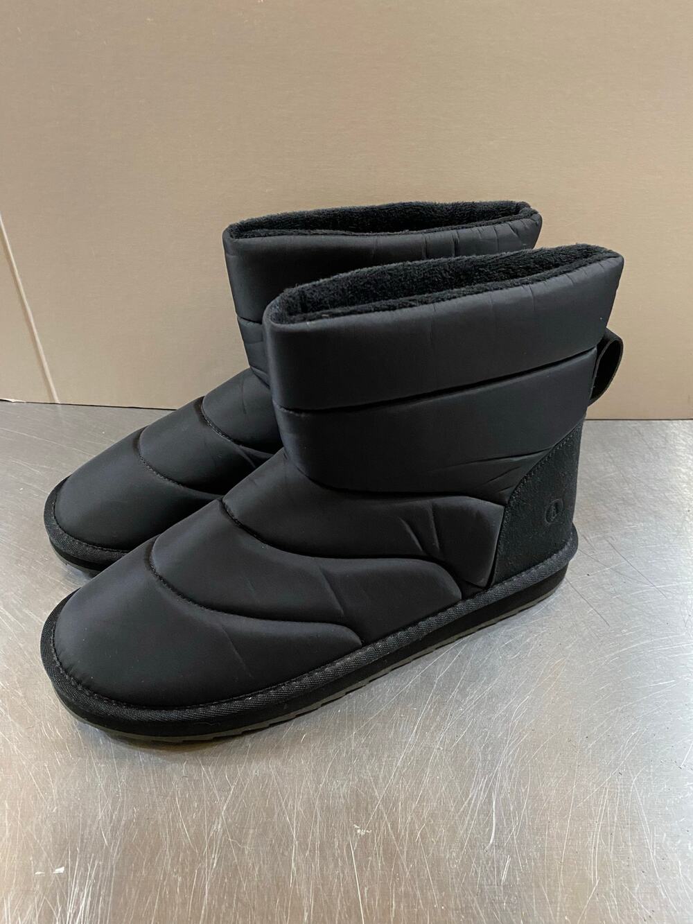 Womens Lands End Black Puffy Quillted Slipper Booties Faux Fur Lined 11